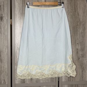 Yolanda Vintage Slip Blue Lace Hem Size L